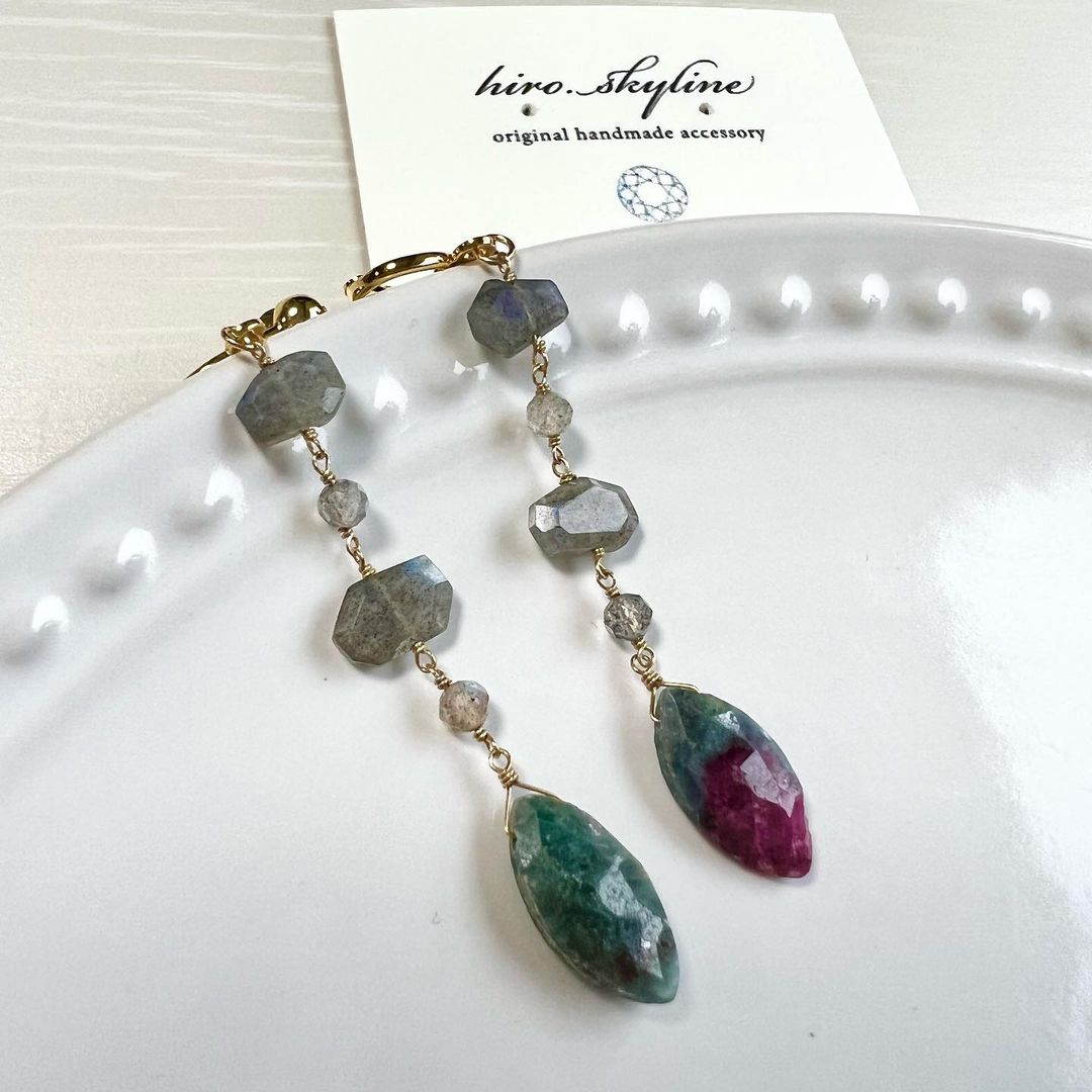 【SALE】ルビーインカイヤナイト×ラブラドライトピアス ルビーインカイヤナイト×ラブラドライトピアス